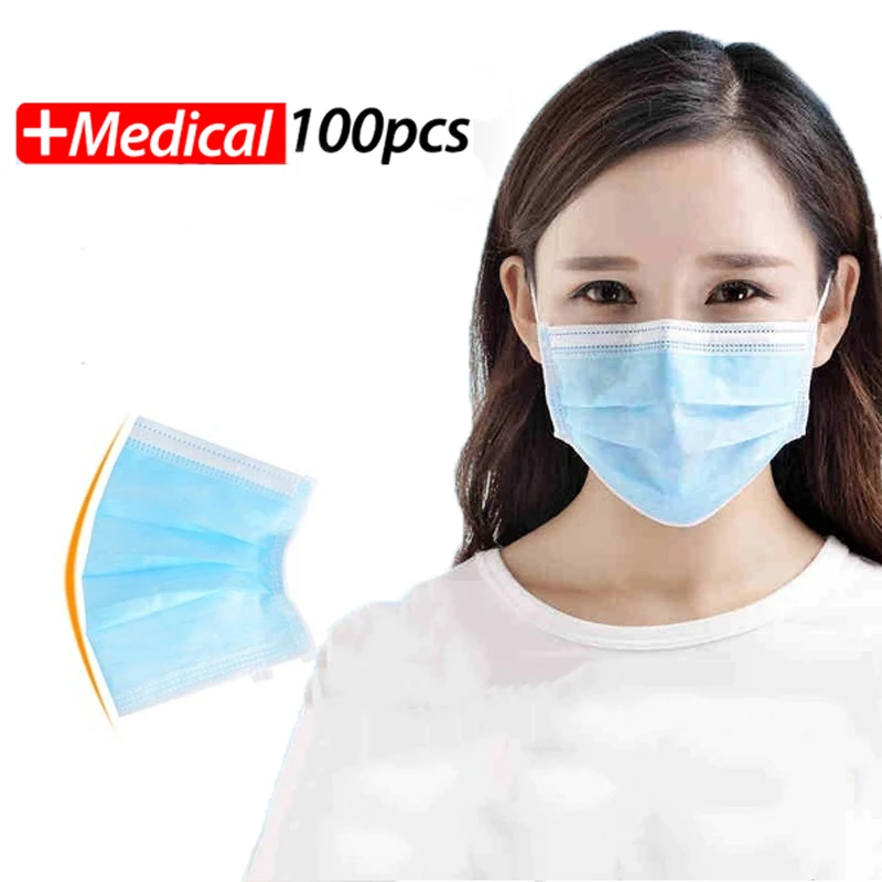 

100pcs 3-Ply Anti-Dust Disposable Surgical Medical Salon Earloop Face Mouth Masks Dustproof Surgical