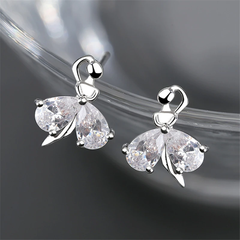 Корейские модные милые романтические серьги-гвоздики из стерлингового серебра 925 пробы, серьги для девочек, женские балетки для девочек, CZ Stones Dancer Ear