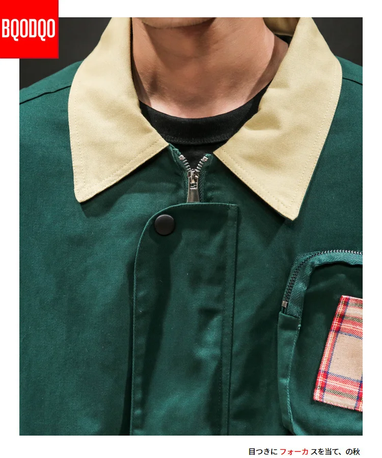 BQODQO хлопковая Военная армейская Осенняя мужская одежда с отложным воротником модная хип-хоп куртка уличная Мужская свободная куртка размера плюс