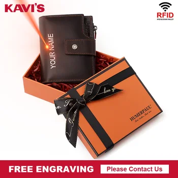 

KAVIS Free Engraving 100% Genuine Leather Men Wallet Coin Purse Mini Card Holder Fashion PORTFOLIO Portomonee Male Walet Pocket