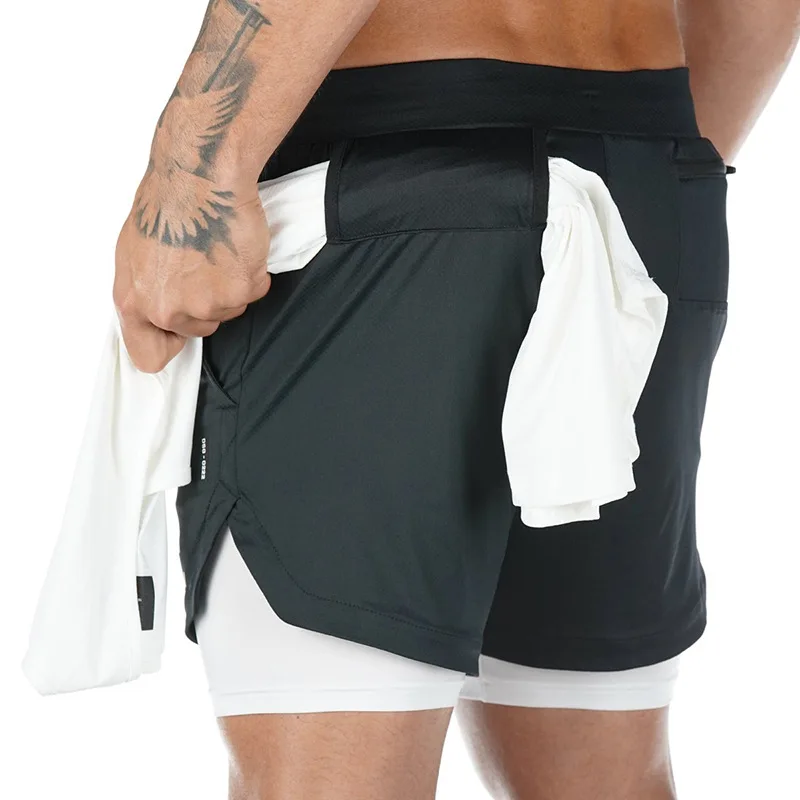 

Men 2 in 1 Shorts Gyms Fitness Bodybuilding Workout Quick-dry Short Pants Male Summer Casual Loose Beach Shorts big Size M-XXXL