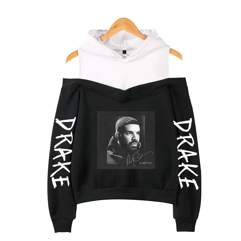 Women Print Hoodies Sweatshirt Autumn Winter Strapless shoulder Hoodie 2019 Drake Hooded Pullover