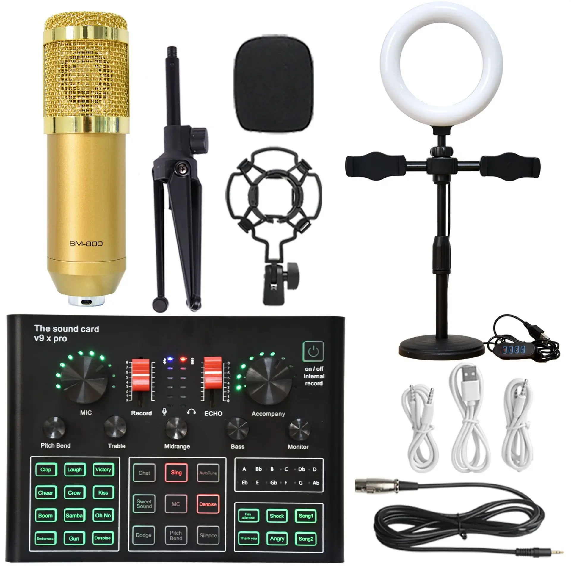 V9XPro Sound Card Studio Mixer Noise Reduction Portable Microphone Voice BM800 Live Broadcast for Phone Computer Record V9X Pro 