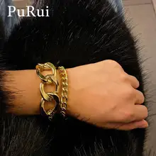 PuRui, 2 шт., простые звенья цепи, браслеты для женщин, золотой цвет, металлическая цепочка, массивные Панк ювелирные изделия, богемные модные браслеты, браслеты