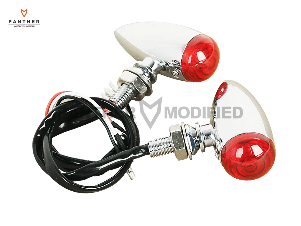 

3 Wires Chrome Red Bullet Motorcycle Turn Signal Light case for Harley Chopper Bobber Cruiser Custom