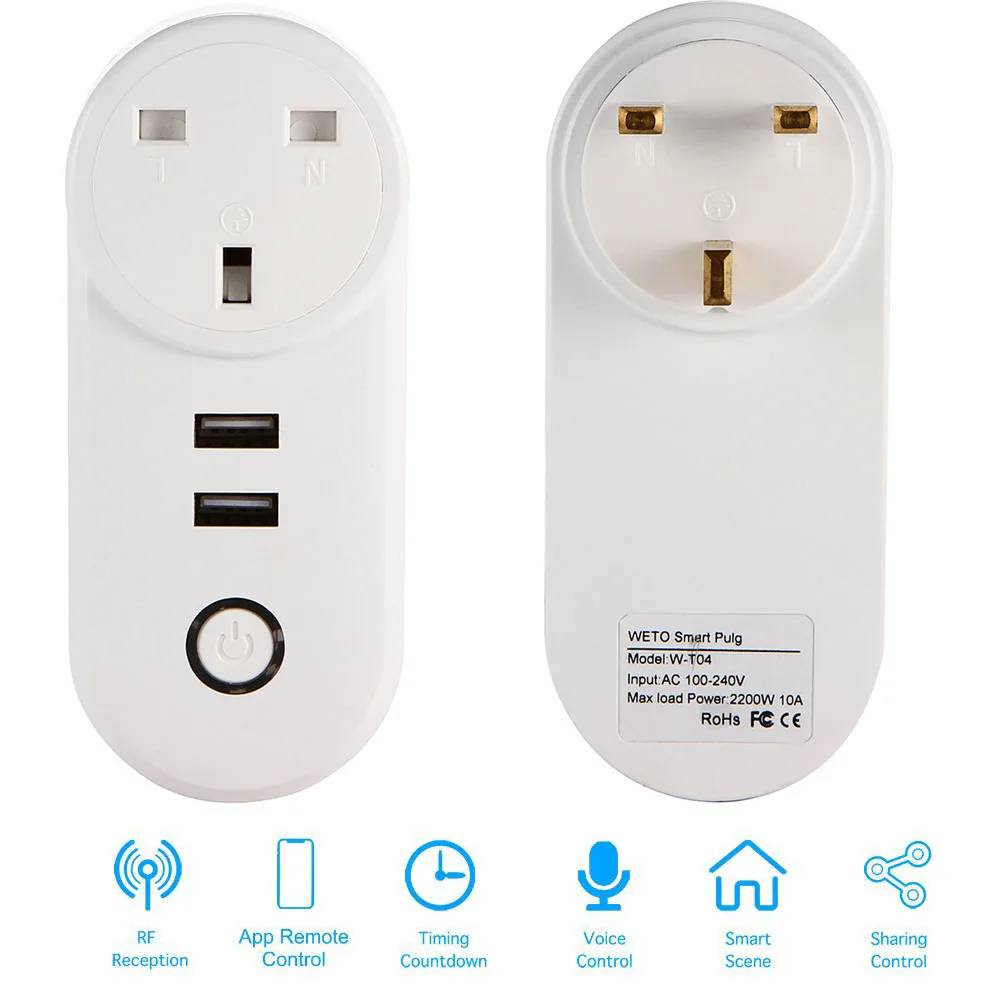 Великобритания Стандартный Wifi смарт-разъем с USB портом, беспроводной смарт-wifi розетка работает с Alexa Google Home аудио