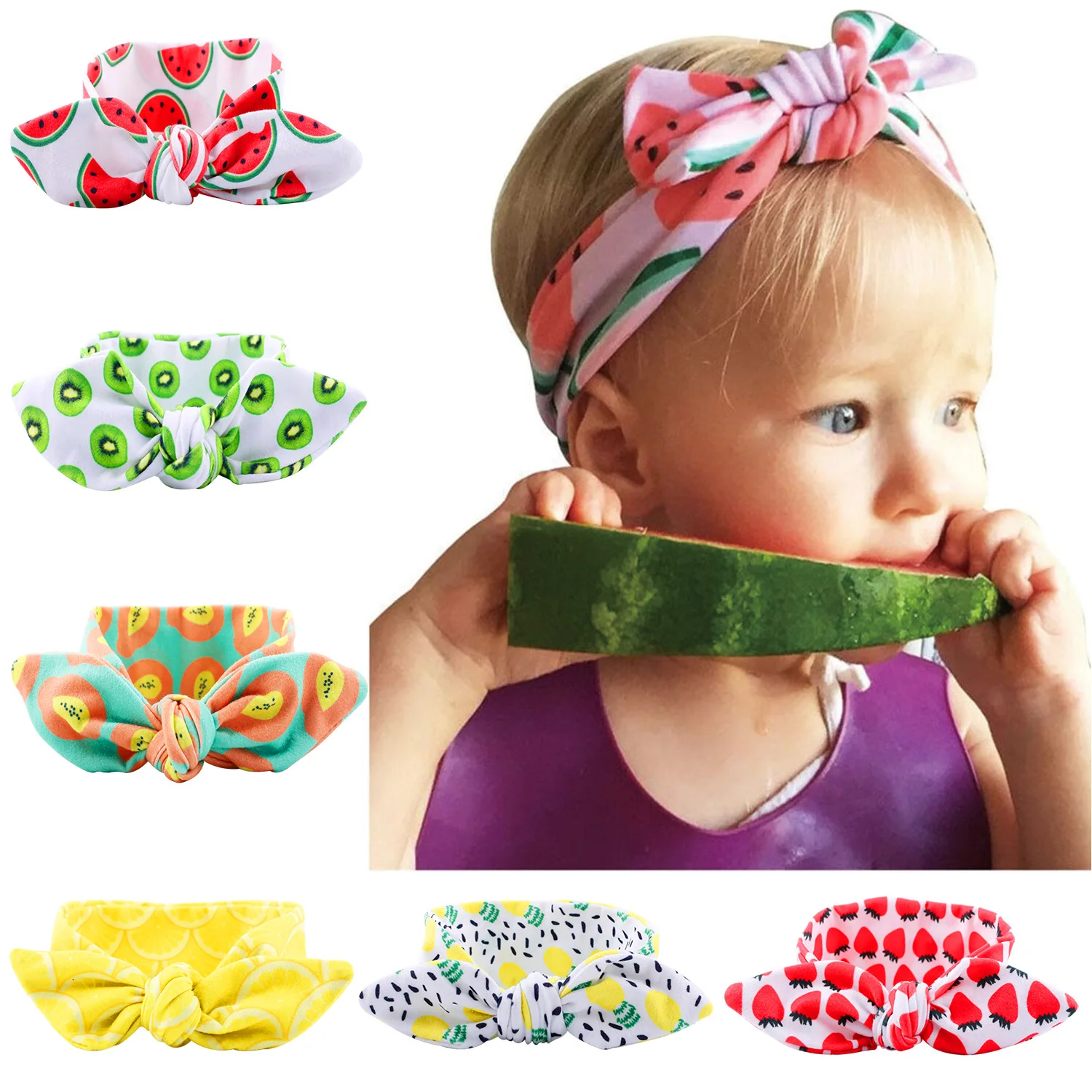 

2020 Summer Baby Headwear Fruit Pattern Children Head Band Kids Hair Accessories Stretch Turban