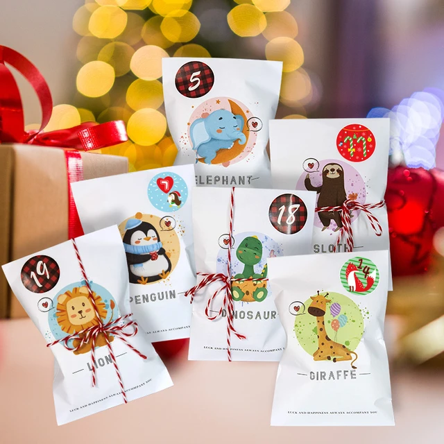 Cute Animal Lion Elephant Sloth Christmas Advent Calendar Countdown Gift  Paper Bag Winter Birthday Party Treats Pouch for Kids - AliExpress