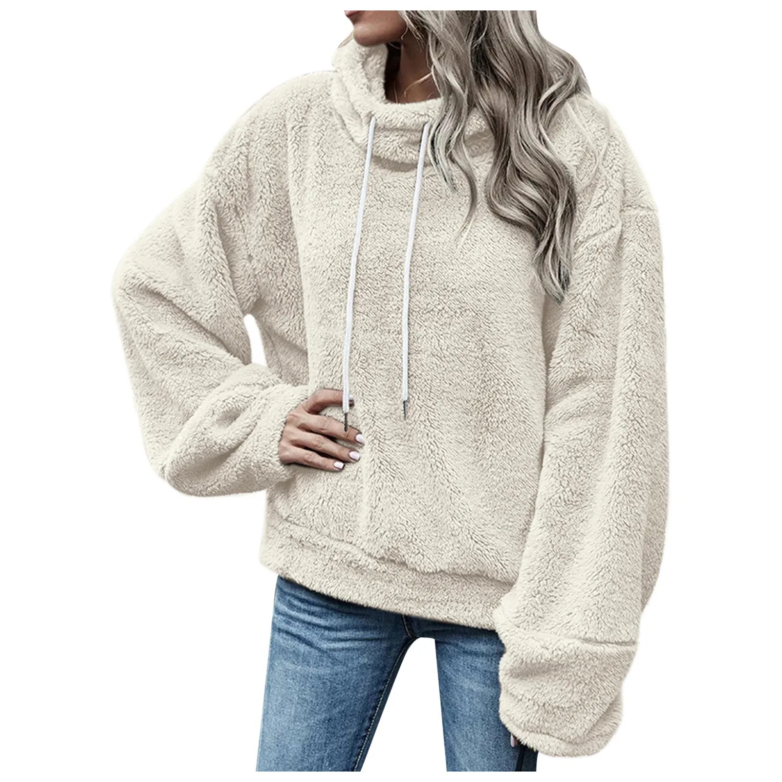 2021 Winter Women Solid Hoodies Plus Size Plush Warm Drawstring Pullover Top Casual Female Long Sleeve Sweatshirts Sudaderas 2