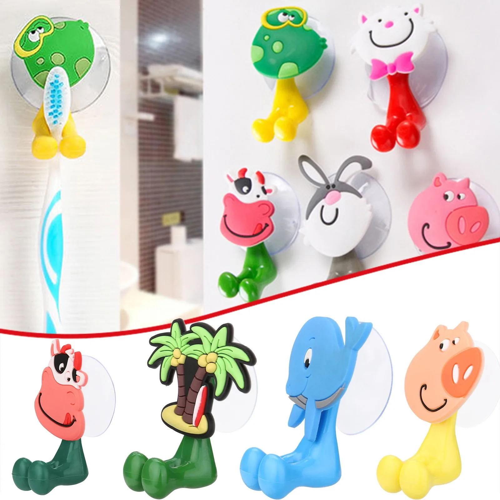 Newest 3D Cartoon Animal Sucker Toothbrush Wall Holder Suction Cup Bathroom XI 