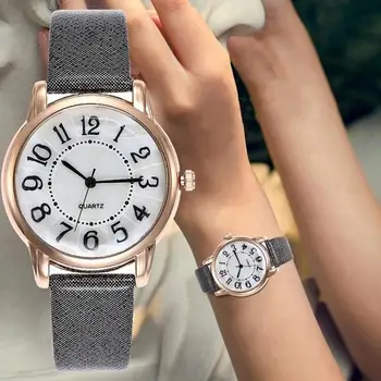

Luxury Ladies Watch Simple Round Dial Arabic Number Faux Leather Strap Analog Quartz Woman Watch 2019 relojes para mujer