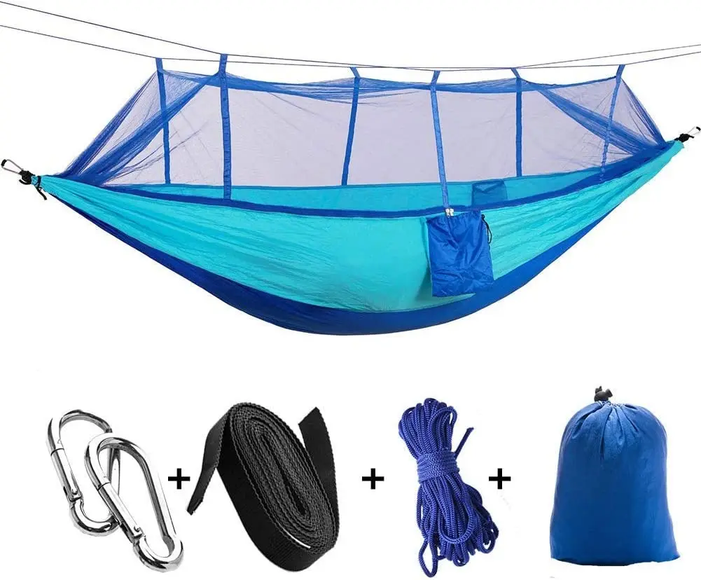 2 Person Camping Garden Hammock With Mosquito Net Outdoor Furniture Bed Strength Parachute Fabric Sleep Swing Portable Hanging 