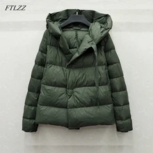 FTLZZ Зимний короткий пуховик для женщин ультра легкий белый пуховик парки с капюшоном теплая женская зимняя верхняя одежда