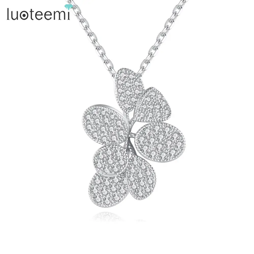 LUOTEEMI цветы кулон ожерелье для женщин обручальные кольца ААА кубического циркония ювелирные изделия