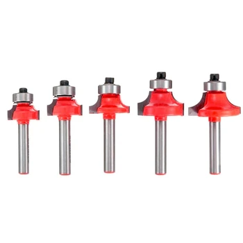 

ABSF 5Pcs 1/4Inch Shank Corner Round Over Router Bit with Bearing Cleaning Flush Milling Cutter for Wood Woodworking Tool