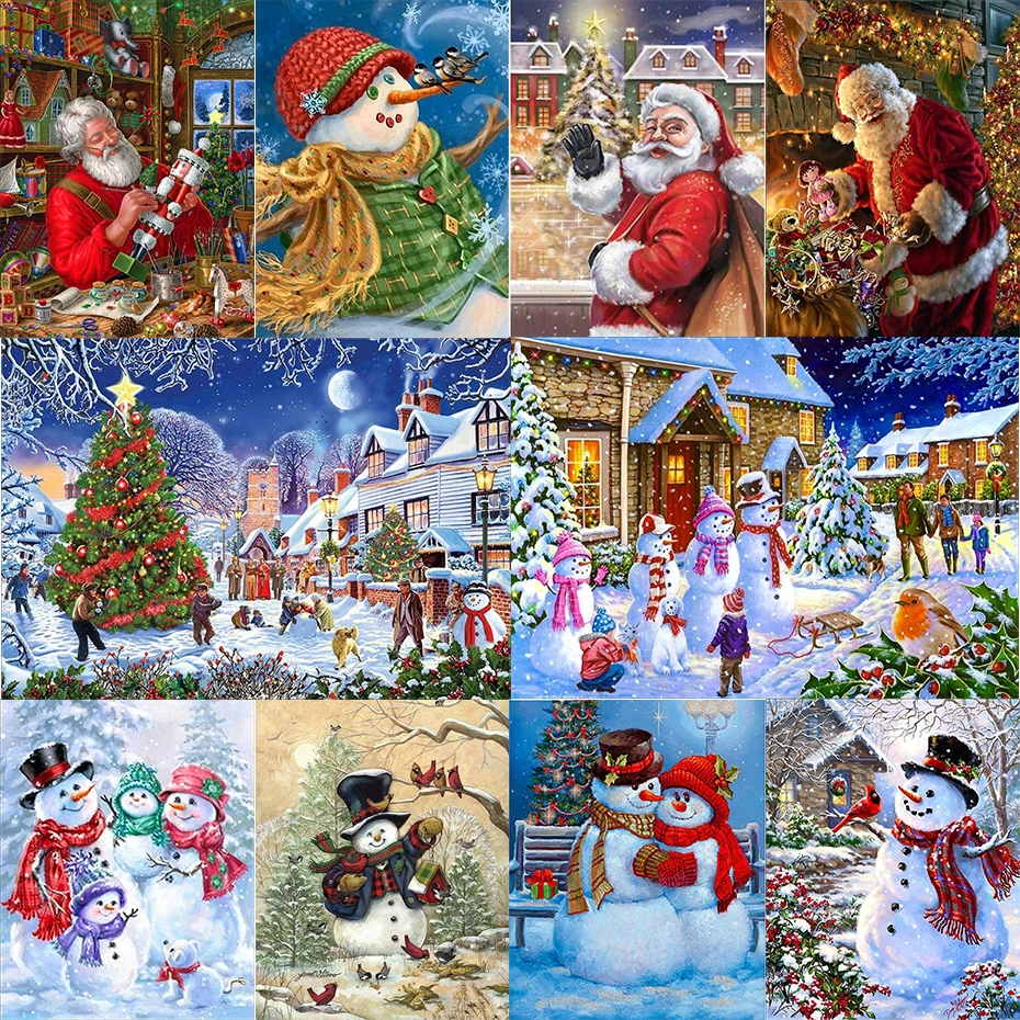 

AMTMBS Christmas Holiday Scenery Acrylic Drawing DIY Painting By Numbers HandPainted Oil Painting Snowman Wall Art Home Gift
