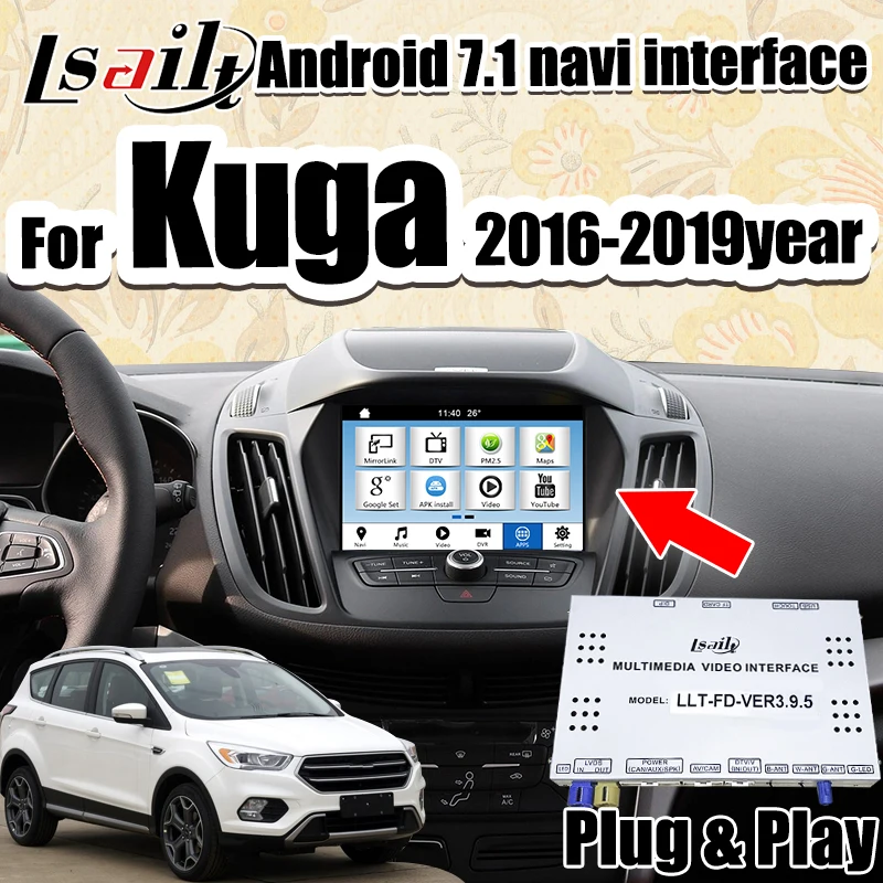 Android 7,1 gps навигация Мультимедиа Видео Интерфейс коробка для Ford Kuga/Escape SYNC3-18 поддержка автоматического воспроизведения по Lsailt