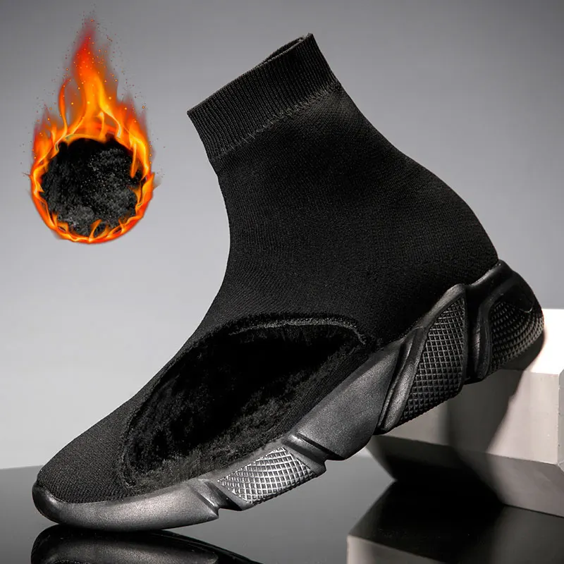MWY/дышащие эластичные носки; кроссовки; обувь унисекс на платформе; повседневная обувь на плоской подошве; женские ботильоны; dames schoenen - Цвет: Warm ALL Black