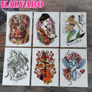 

10Pcs/Set Sketch Mermaid Guitar Waterproof Temporary Tattoo Sticker Black Tattoos Body Art Arm Hand Girl Women Kids Fake Tatoo