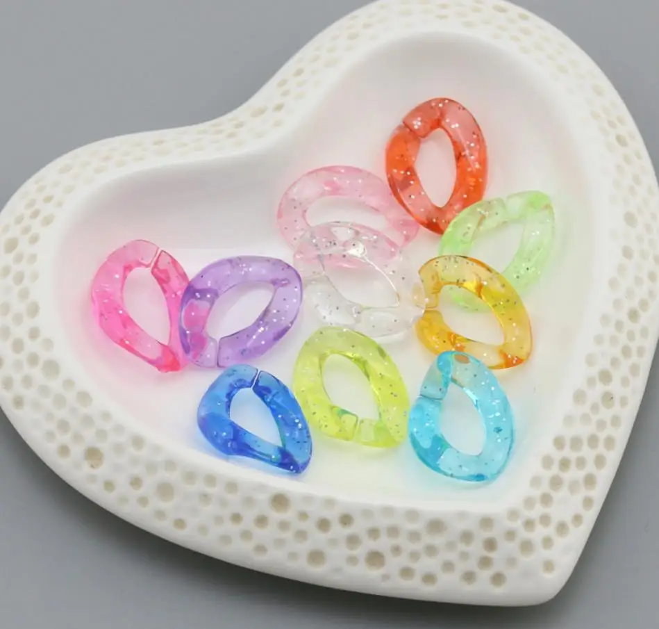 glitter Acrylic Chain transparent color Combination chain Links DIY Charm Accessories for Jewelry Making 17*23mm, wholesale