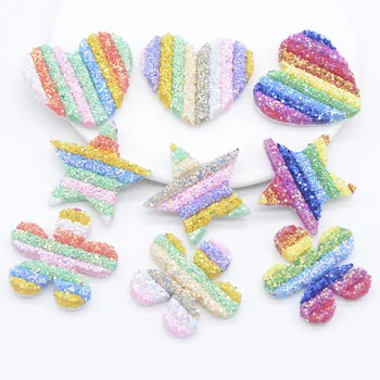

Wholesale 30Pcs Colorful DIY Appliques Sequin Pipe Rainbow Star Flower Heart Patches DIY Headwear Clothing Trunk Box Supplies