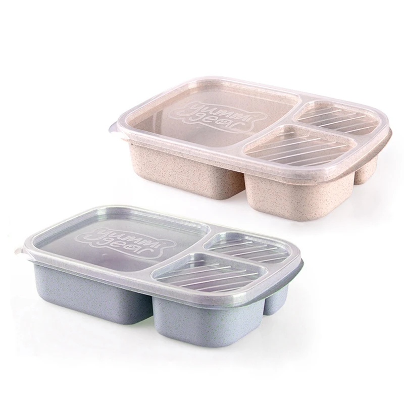 

2 Pcs New Natural Material Lunch Bento Box Food Heated Thermos Container Kitchen Dining Tools-Beige & Blue