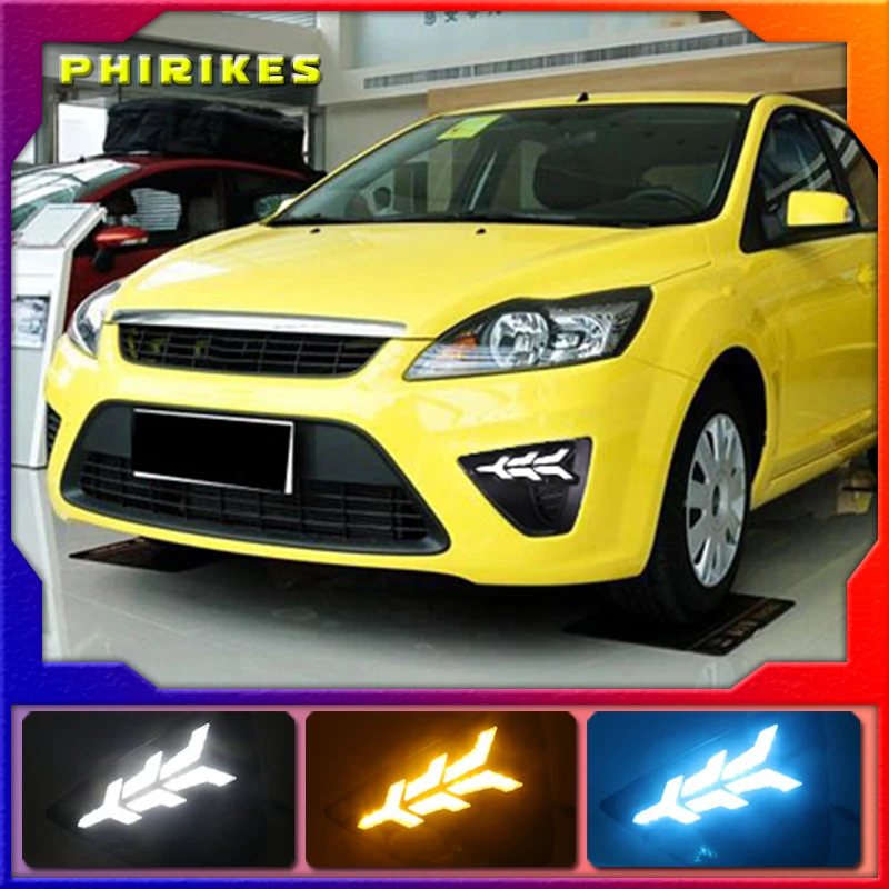 

For Ford Focus 3 MK3 2009-2012 Daytime Running Light DRL LED Fog Lamp Cover With Yellow Turning Signal Functions