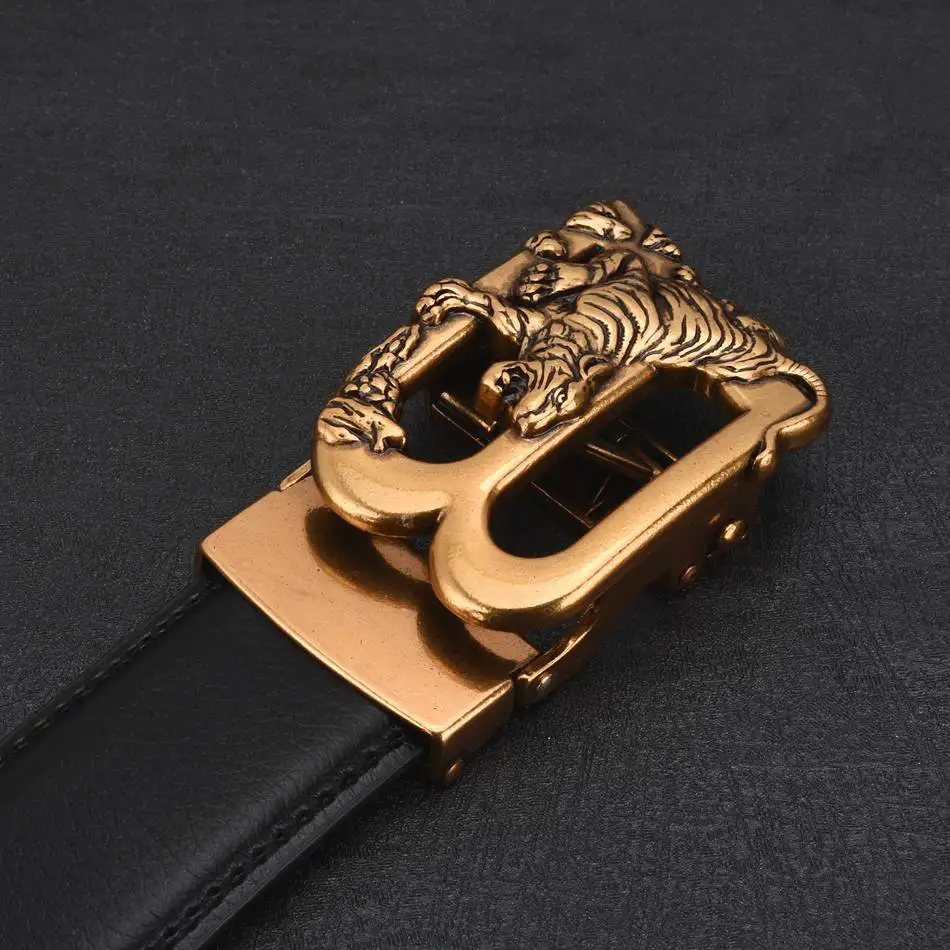 WOWTIGER Золотой Серебряный Цвет Тигр автоматическая пряжка черный 35 мм из воловьей кожи ремни для мужчин роскошный бренд одежды ремень
