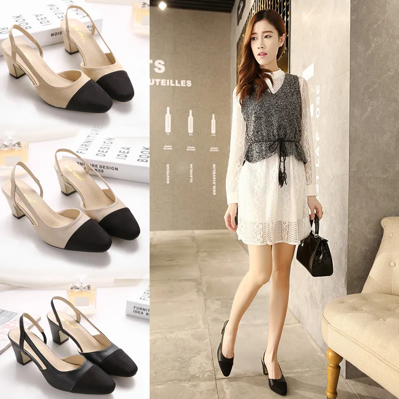 

Europe And America-Semi-high Heeled Sandals Women's Chunky-Heel 2018 Spring And Summer High Heel Shoes Business WOMEN'S Shoes Mi