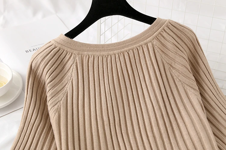 Neploe/женское платье-свитер осень-зима, v-образный вырез, рукав-фонарик, вязаные платья, ретро, однотонная нижняя длинная трапециевидная модель, Rode 55195