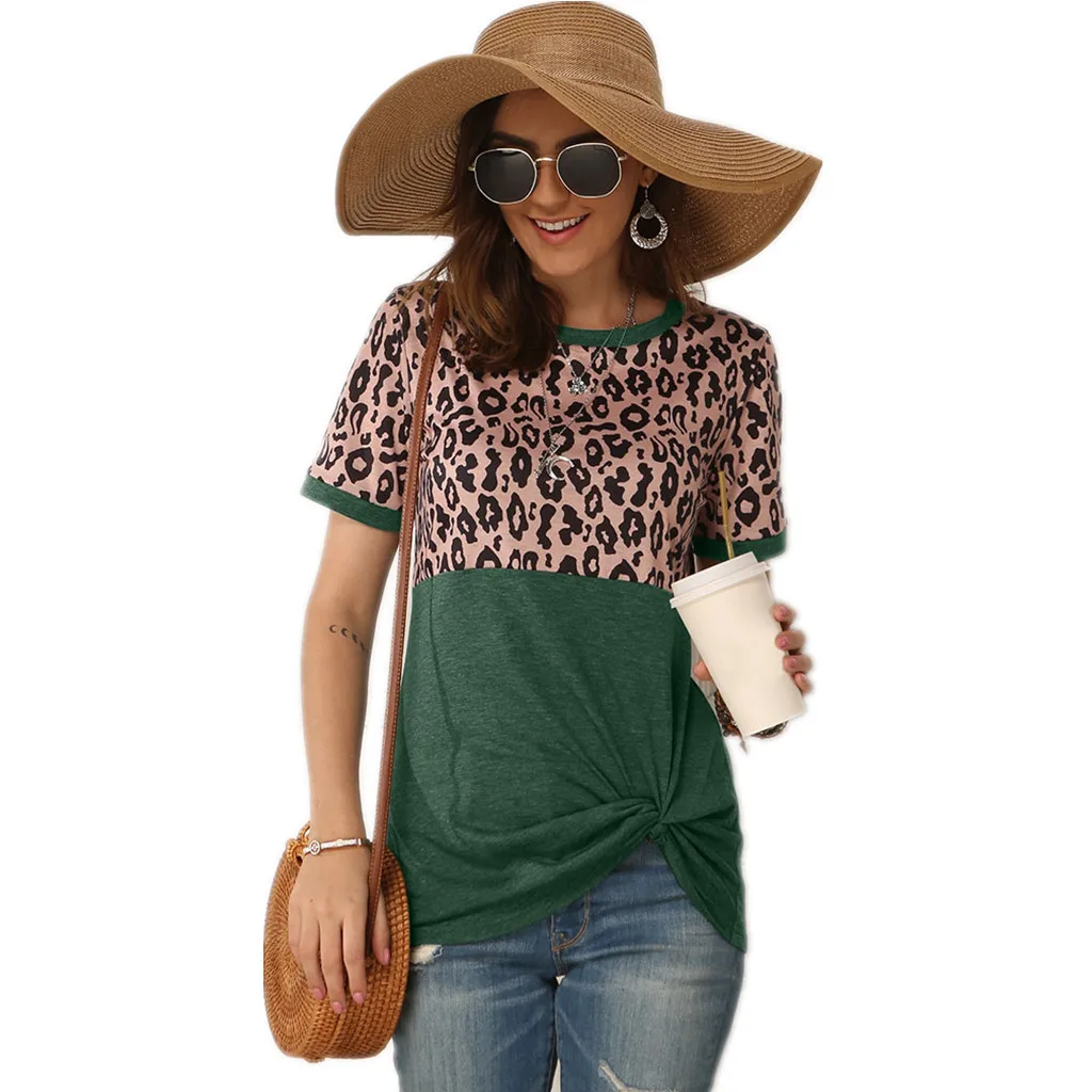 Дизайн женская одежда Весна и лето Новинка леопардовая футболка с коротким рукавом