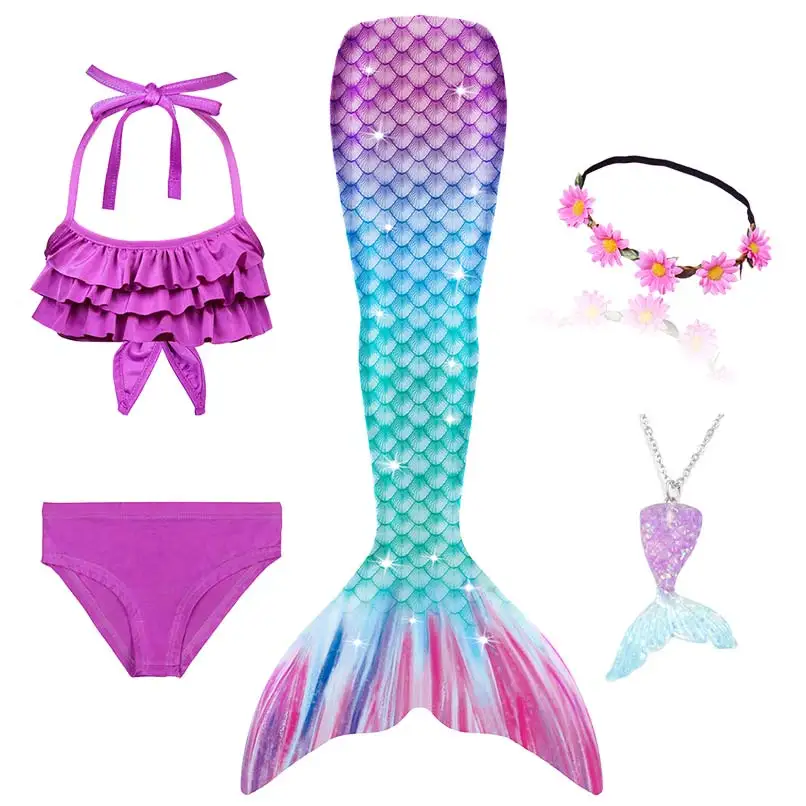 4 Colors 3 Pieces Girl Kids Mermaid Tail Swimmable Bikini Set Bathing Suit Fancy Children Mermaid Tail Costume Cosplay 3-12Y police woman costume