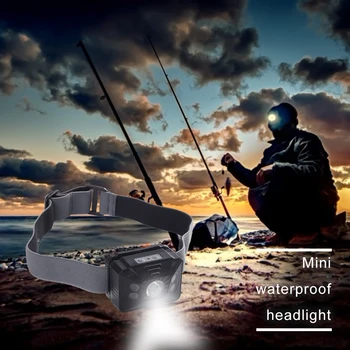 

Camping Headlamp Waterproof Hiking Night Fishing Sensor Rechargeable Hand Wave Head Light Flashlight for Outdoor Fishing