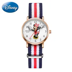 Милые нейлоновые наручные часы с Минни Маус для девочек с кожаным ремешком от disney, роскошные брендовые Детские часы, красивый подарок