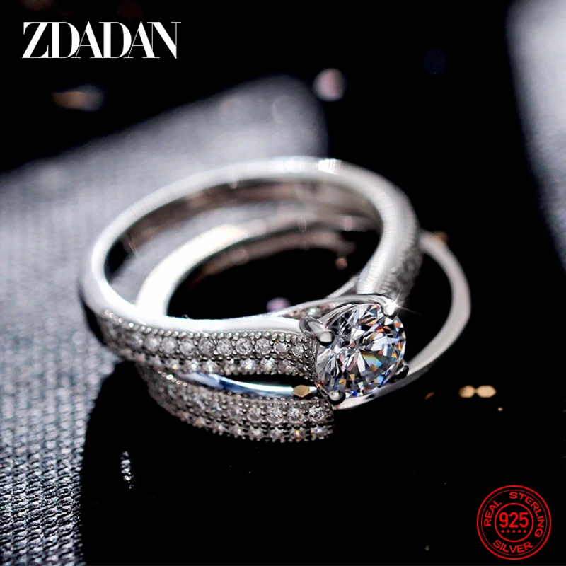 ZDADAN 925 Sterling Silver Double Zircon Rings For Women Fashion Wedding Engagement Jewelry Gift silver ring wedding rings silver rings