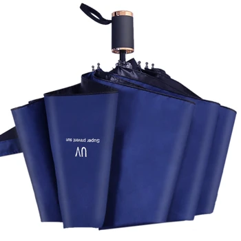 

UV Clear Umbrella Three Fold Thickened Black Glue Sunscreen Sun Umbrella Nine Plywood Parasol Blue