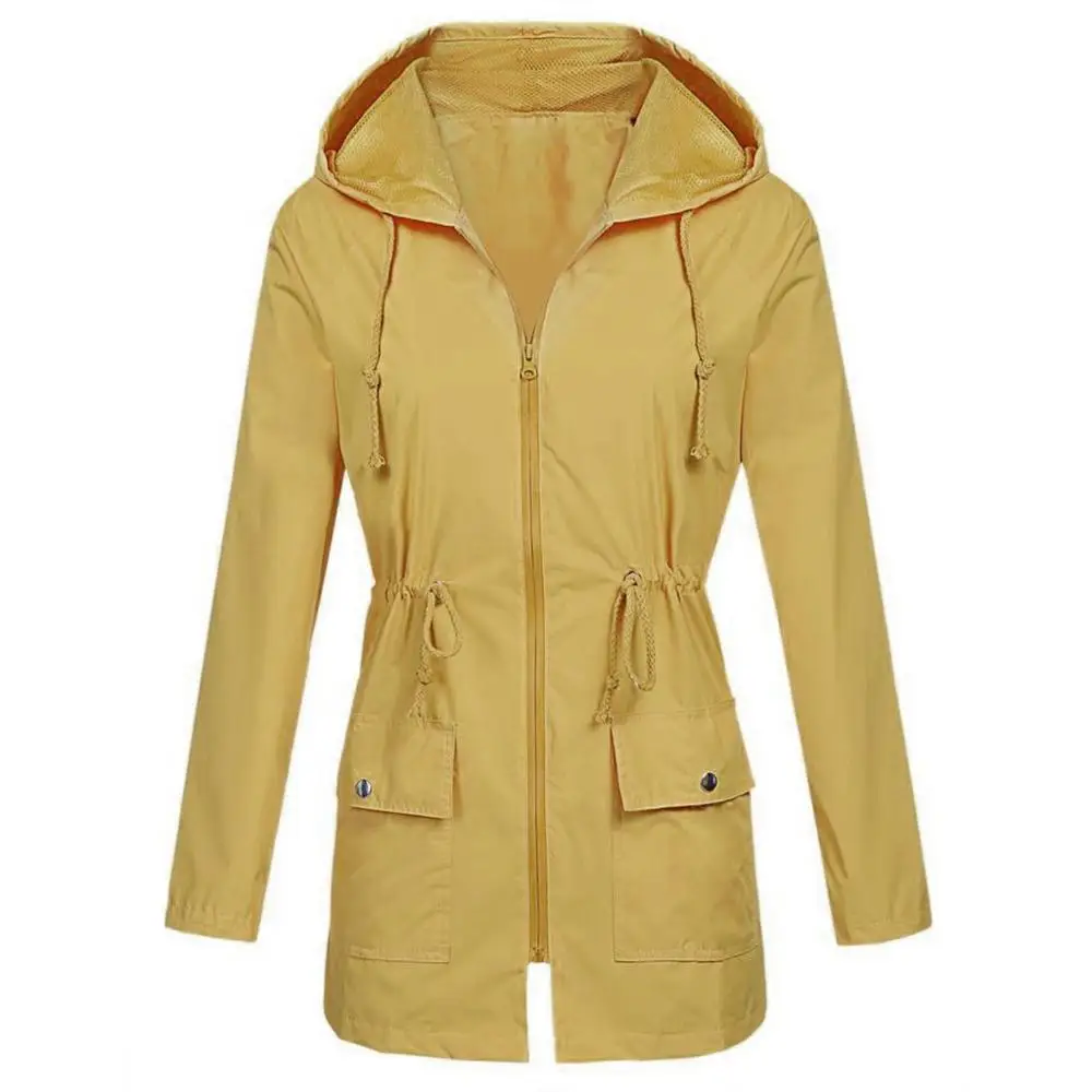 

Plus Size Women Solid Windbreaker Jackets Outdoor Hiking Waterproof Hooded Raincoat Windproof Cycling Coat For Ladies 2019