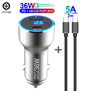 

2port LED display board inspection 36W PD18W USB C car charger QC3.0 AFC fast charger 5A 60W USB C Cable for 11/X/XS/S8/S9/S10