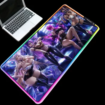 

RGB Glowing Mouse Pads LOL Ahri Hero Sexy Picture Desk Pads Waterproof for PC Laptop Keyboard Mice Pad for Gamer Gaming