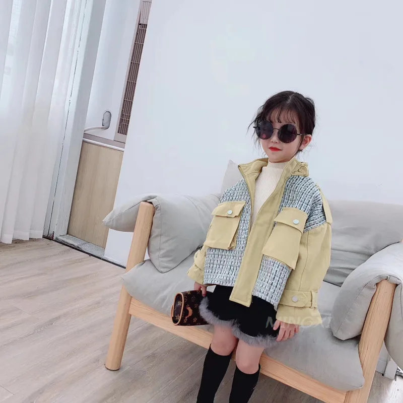 2019 новая зимняя детская куртка желтая стеганая декоративная с карманами