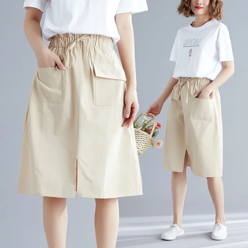 

Photo Shoot Western Style Skirt Women's 2019 Summer New Style Literature And Art Large Size A- line Skirt CHIC Pocket Skirt