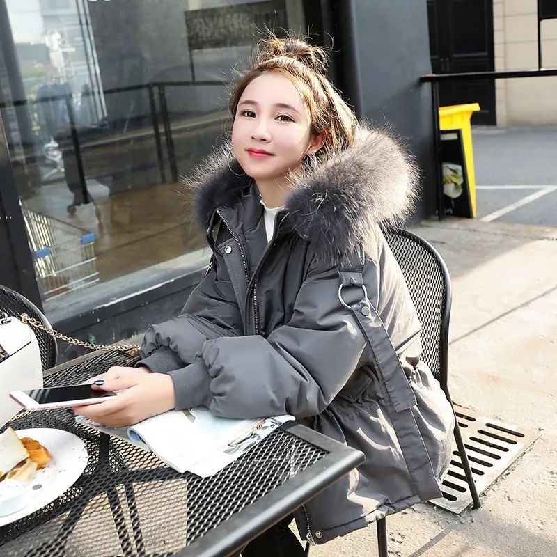 

Winter Down Jacket Woman Hooded Big Fur Collar Down Coat Women Parka Short Thick Korean Overcoat Casacas Para Mujer