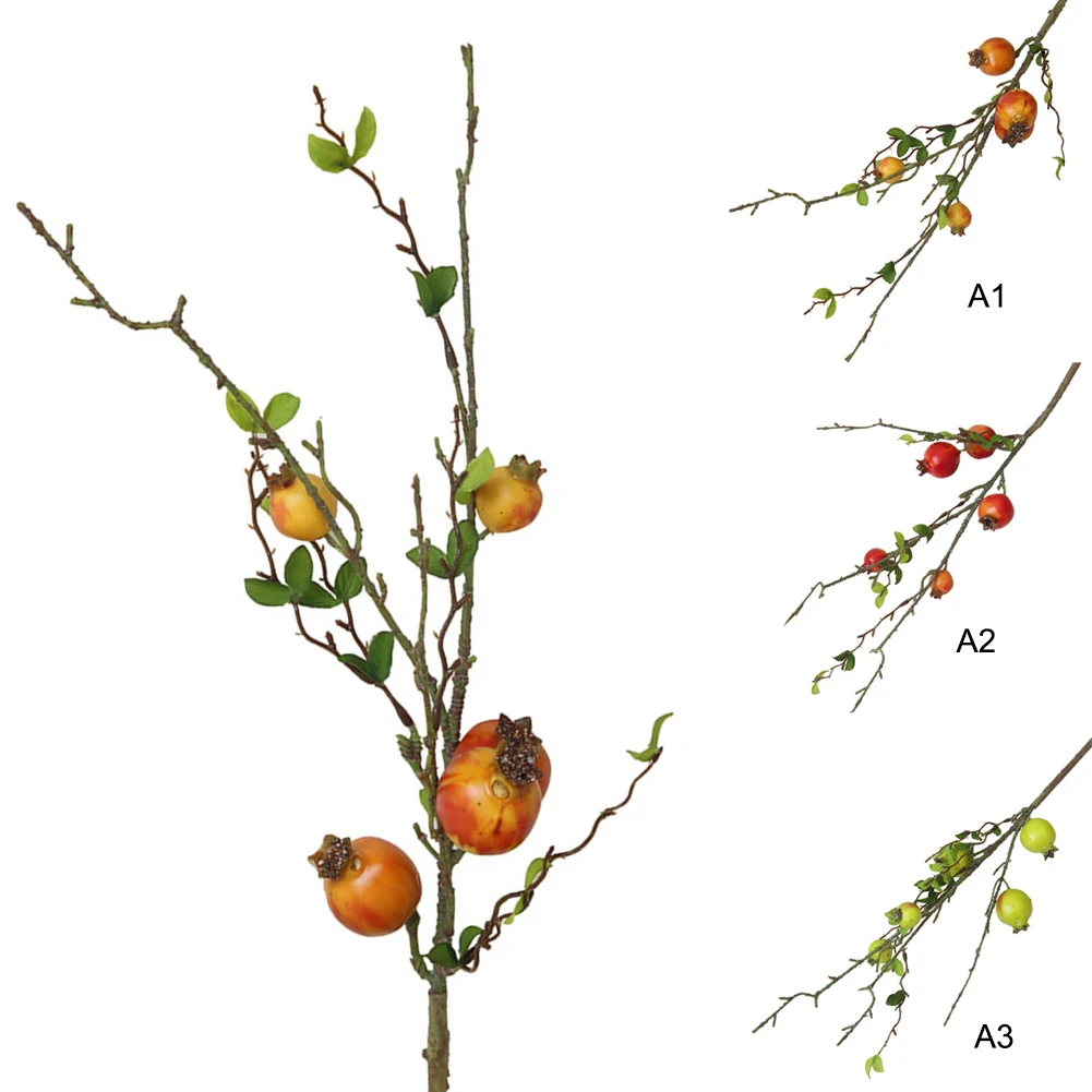 

High Quality Fake Artificial Rose Fruit Pomegranate Berries Bouquet Floral Garden Home Decor 1 branch Orange red orange red P4