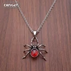 Punk 316 Stainless Steel Silver Color Red Crystal Spider Pendant Halloween Party Decor Gift Animal Necklace 1