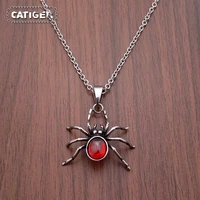 Punk 316 Stainless Steel Silver Color Red Crystal Spider Pendant Halloween Party Decor Gift Animal Necklace 1