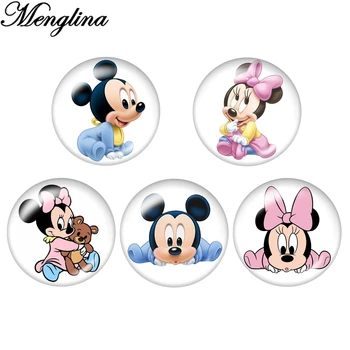 

50pcs Mix Round Shape Cartoon Baby Mouse Flat Back Glass Cabochon for Little Girls Hair Bow Centers Jewelry Findings Accessories