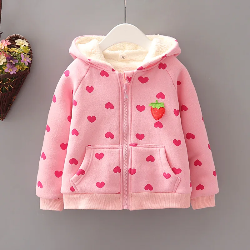 

2019 Autumn Winter Children Jackets For Girls Print Warm Velvet Coat Kids Clothes Cute Baby Girls Jacket Hooded Outerwear Coats