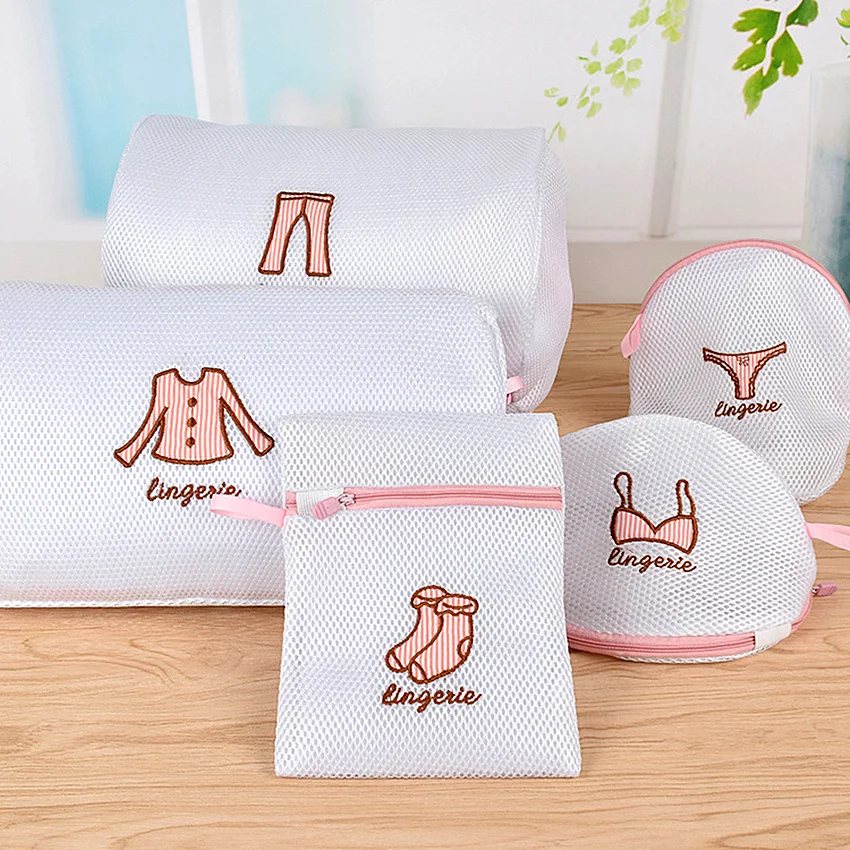 

Exquisite Embroidery Laundry Bag For Washing Socks Bra Lingerie Large Clothes Underwear Organizer Polyester Laundry Net Wash Bag