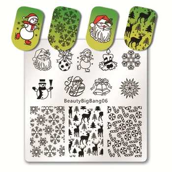 

BeautyBigBang 6 Style 6*6cm Square Nail Stamping Plates Xmas Snowflake Pattern Template DIY 3D Template Nail Art Stamper Plates