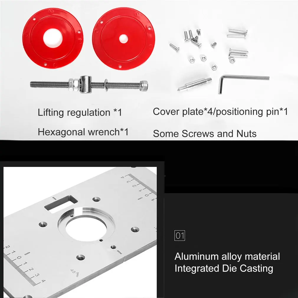 Алюминиевый фрезерный стол, вставная пластина, деревянный триммер роутера, гравировальный станок с 4 кольцами для деревообработки, распродажа